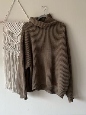 Free People Swim Too Deep Taupe Brown/Green Turtleneck Sweater